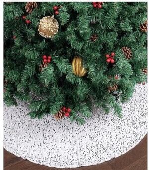Mr. Pen Mr. Pen- Silver Sequin Christmas Tree Skirt and Tree Collar 24”